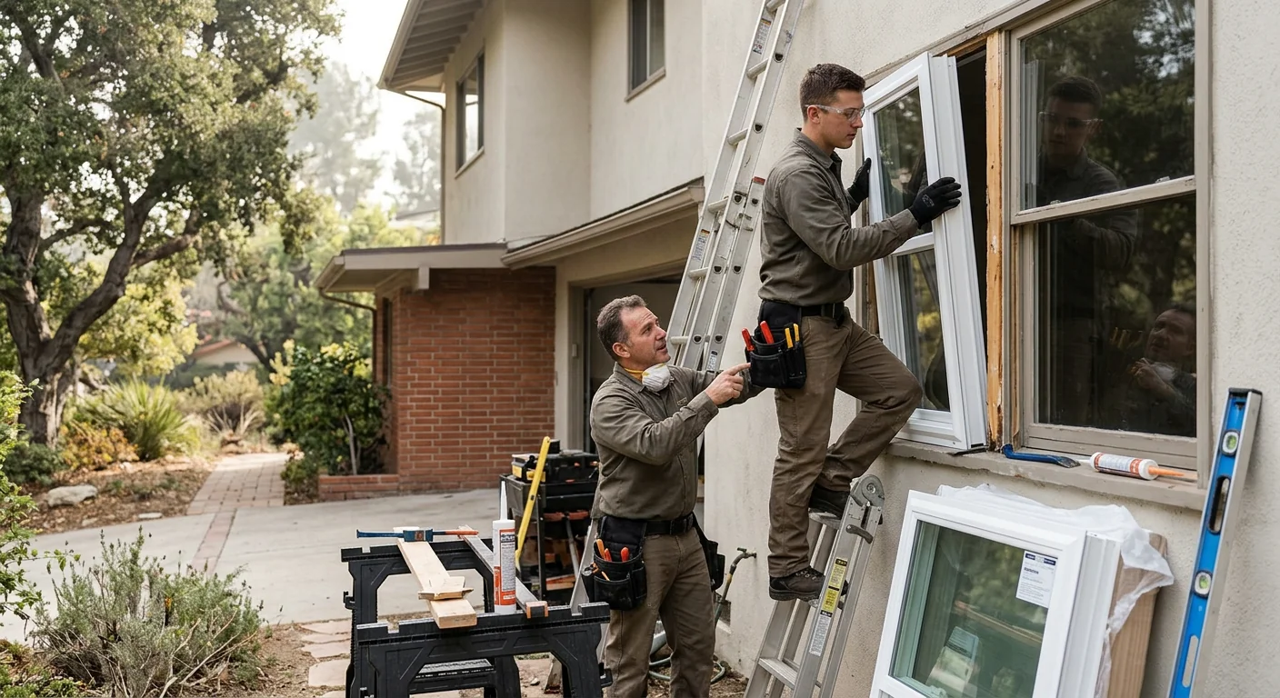 Installer sealing the perimeter of a new egress window frame