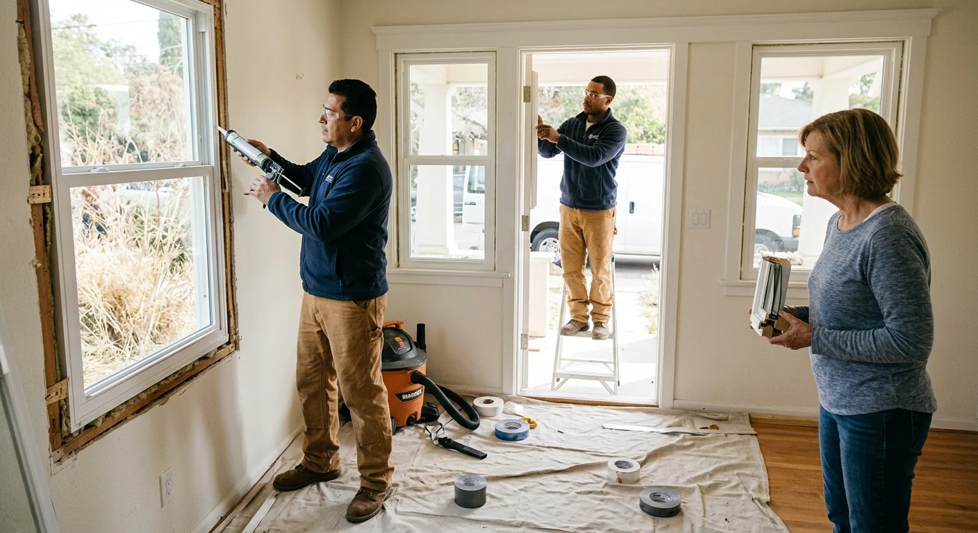 Repair specialist resealing a window sash in an Altadena residence